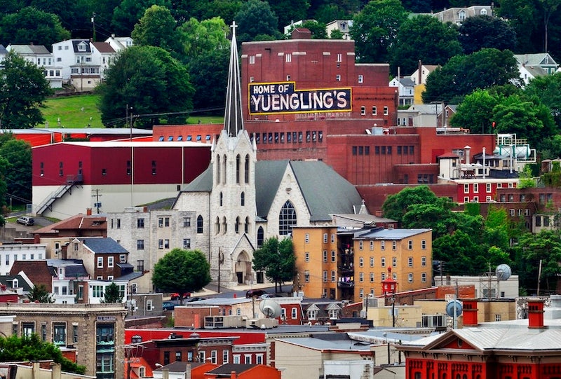 Aerial view of Saint Patrick Roman Catholic Church in Pottsville, PA