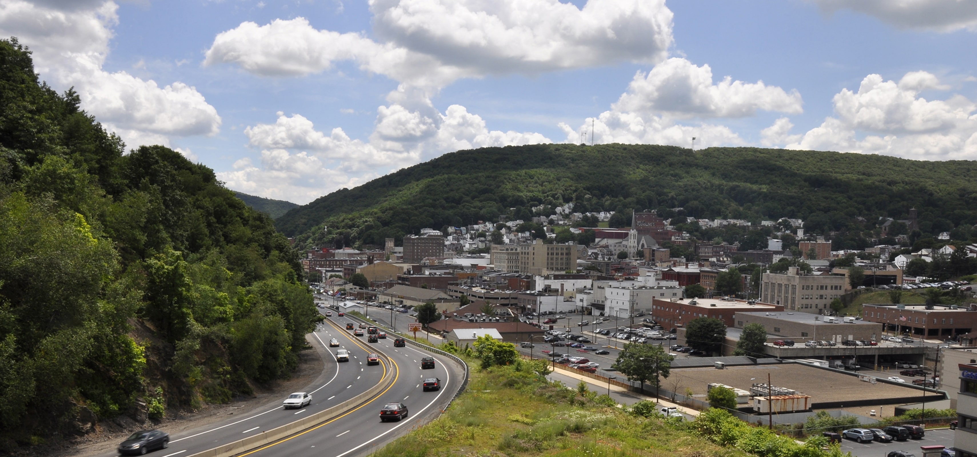 View of downtown Pottsville, Pennsylvania and surrounding hills